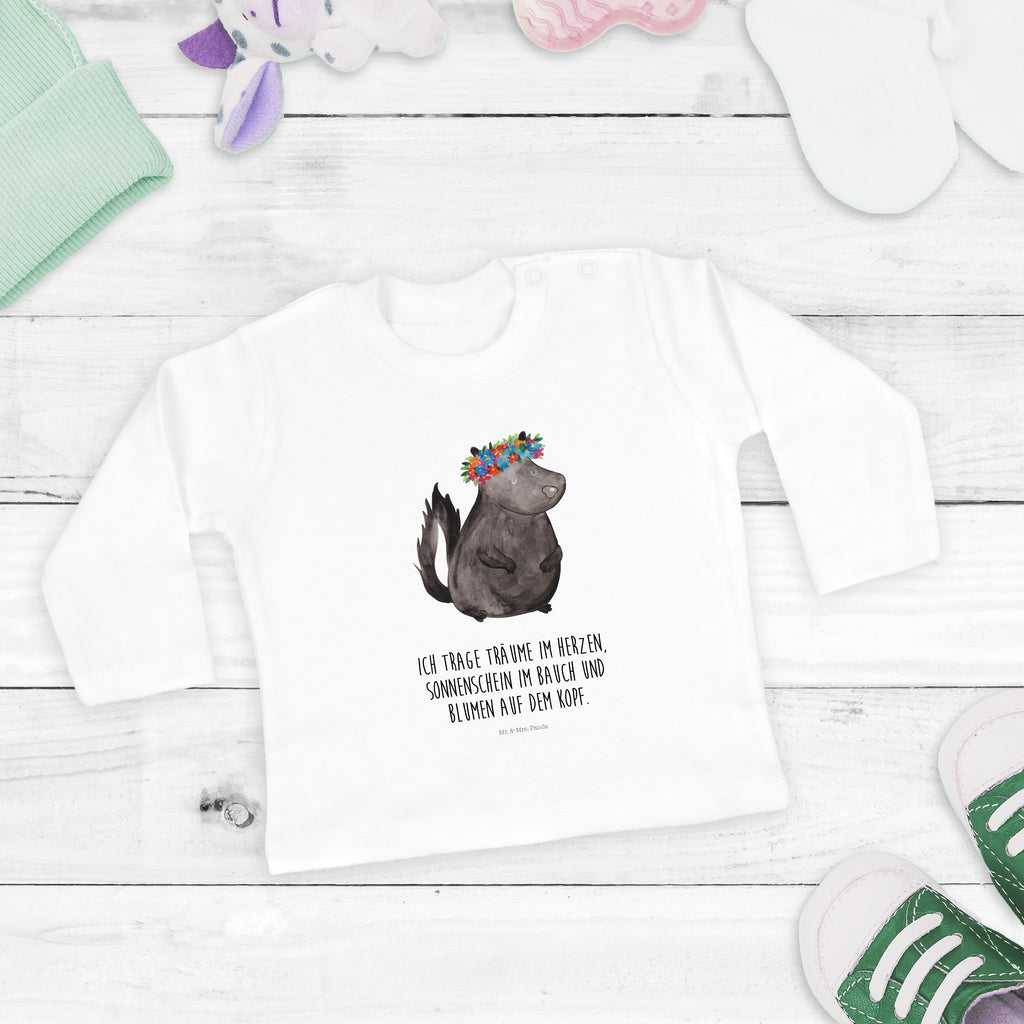 6-12 Monate Baby Longsleeve Stinktier Blumenmaedchen Mädchen, Jungen, Baby, Longsleeve, Langarm, Bio, Kleidung, uni, Langarmshirt, Stinktier, Skunk, Wildtier, Raubtier, Stinker, Stinki, Yoga, Namaste, Lebe, Liebe, Lache