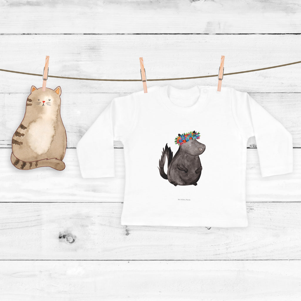 6-12 Monate Baby Longsleeve Stinktier Blumenmaedchen Mädchen, Jungen, Baby, Longsleeve, Langarm, Bio, Kleidung, uni, Langarmshirt, Stinktier, Skunk, Wildtier, Raubtier, Stinker, Stinki, Yoga, Namaste, Lebe, Liebe, Lache