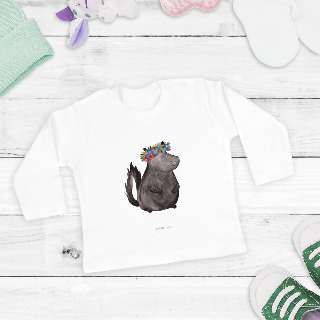 6-12 Monate Baby Longsleeve Stinktier Blumenmaedchen Mädchen, Jungen, Baby, Longsleeve, Langarm, Bio, Kleidung, uni, Langarmshirt, Stinktier, Skunk, Wildtier, Raubtier, Stinker, Stinki, Yoga, Namaste, Lebe, Liebe, Lache