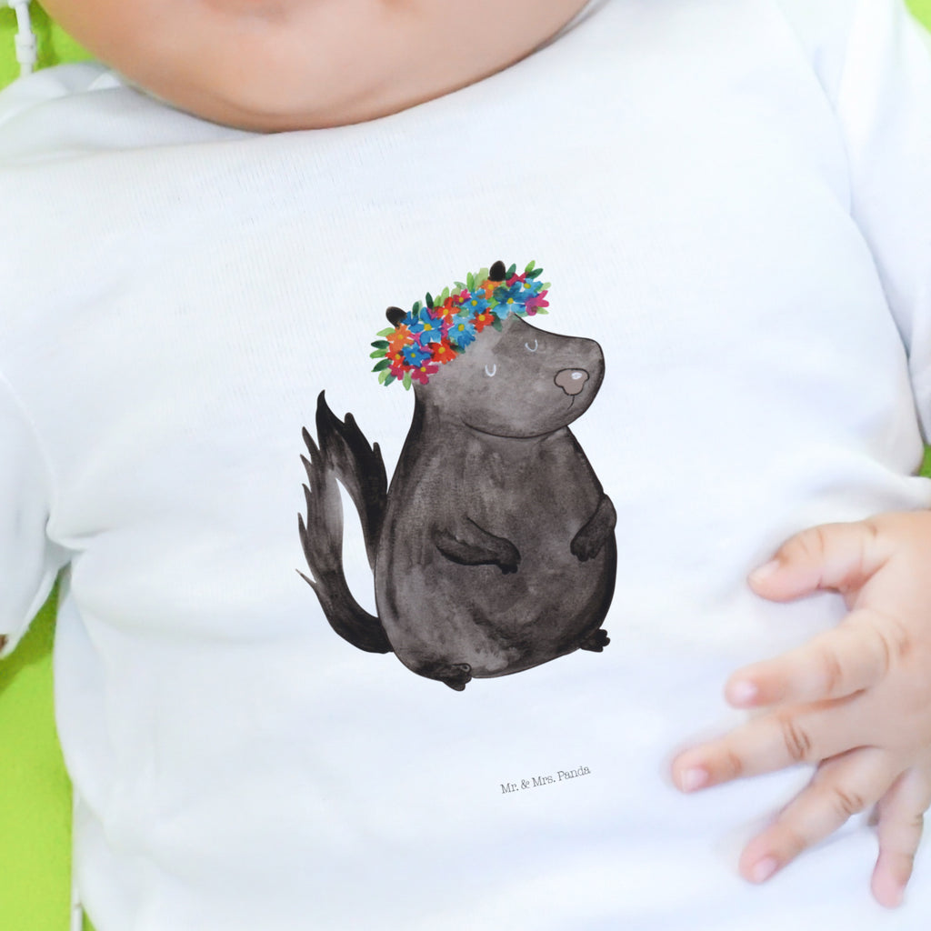 6-12 Monate Baby Longsleeve Stinktier Blumenmaedchen Mädchen, Jungen, Baby, Longsleeve, Langarm, Bio, Kleidung, uni, Langarmshirt, Stinktier, Skunk, Wildtier, Raubtier, Stinker, Stinki, Yoga, Namaste, Lebe, Liebe, Lache