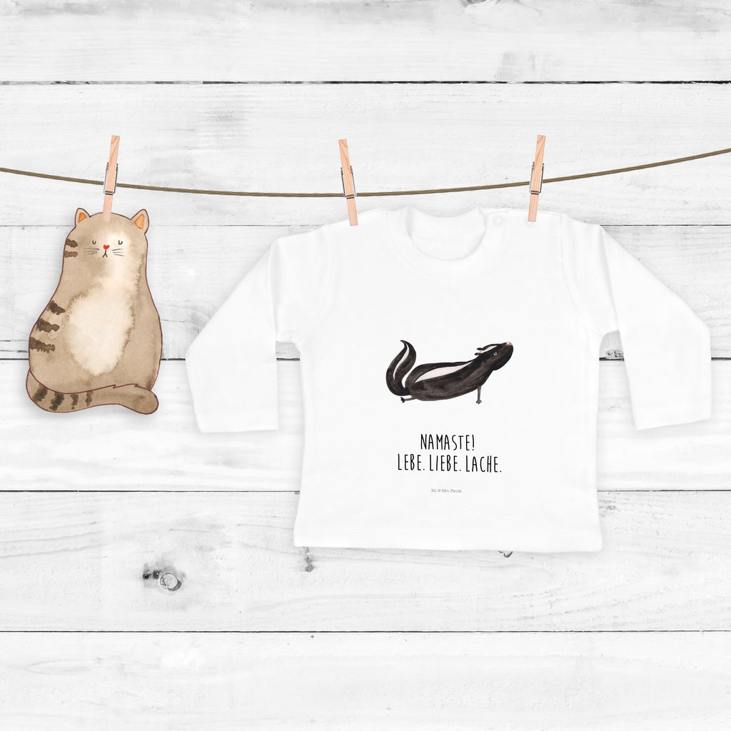 3-6 Monate Baby Longsleeve Stinktier Yoga Mädchen, Jungen, Baby, Langarm, Bio, Kleidung, Stinktier, Skunk, Wildtier, Raubtier, Stinker, Stinki, Yoga, Namaste, Lebe, Liebe, Lache