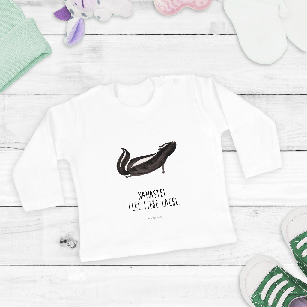 3-6 Monate Baby Longsleeve Stinktier Yoga Mädchen, Jungen, Baby, Langarm, Bio, Kleidung, Stinktier, Skunk, Wildtier, Raubtier, Stinker, Stinki, Yoga, Namaste, Lebe, Liebe, Lache