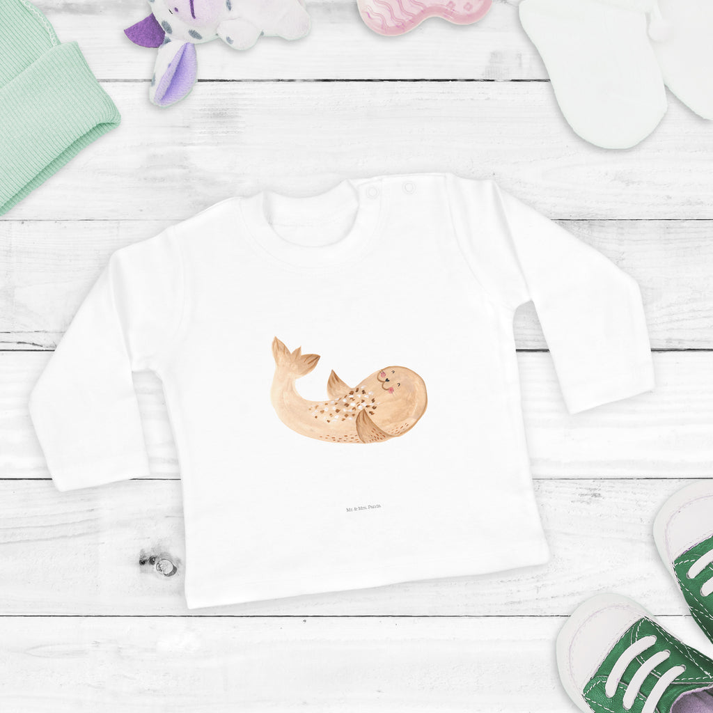 6-12 Monate Baby Longsleeve Robbe liegend Mädchen, Jungen, Baby, Longsleeve, Langarm, Bio, Kleidung, uni, Langarmshirt, Tiermotive, Gute Laune, lustige Sprüche, Tiere, Robbe, Robben, Seehund, Strand, Meerestier, Ostsee, Nordsee, Lachen, Freude