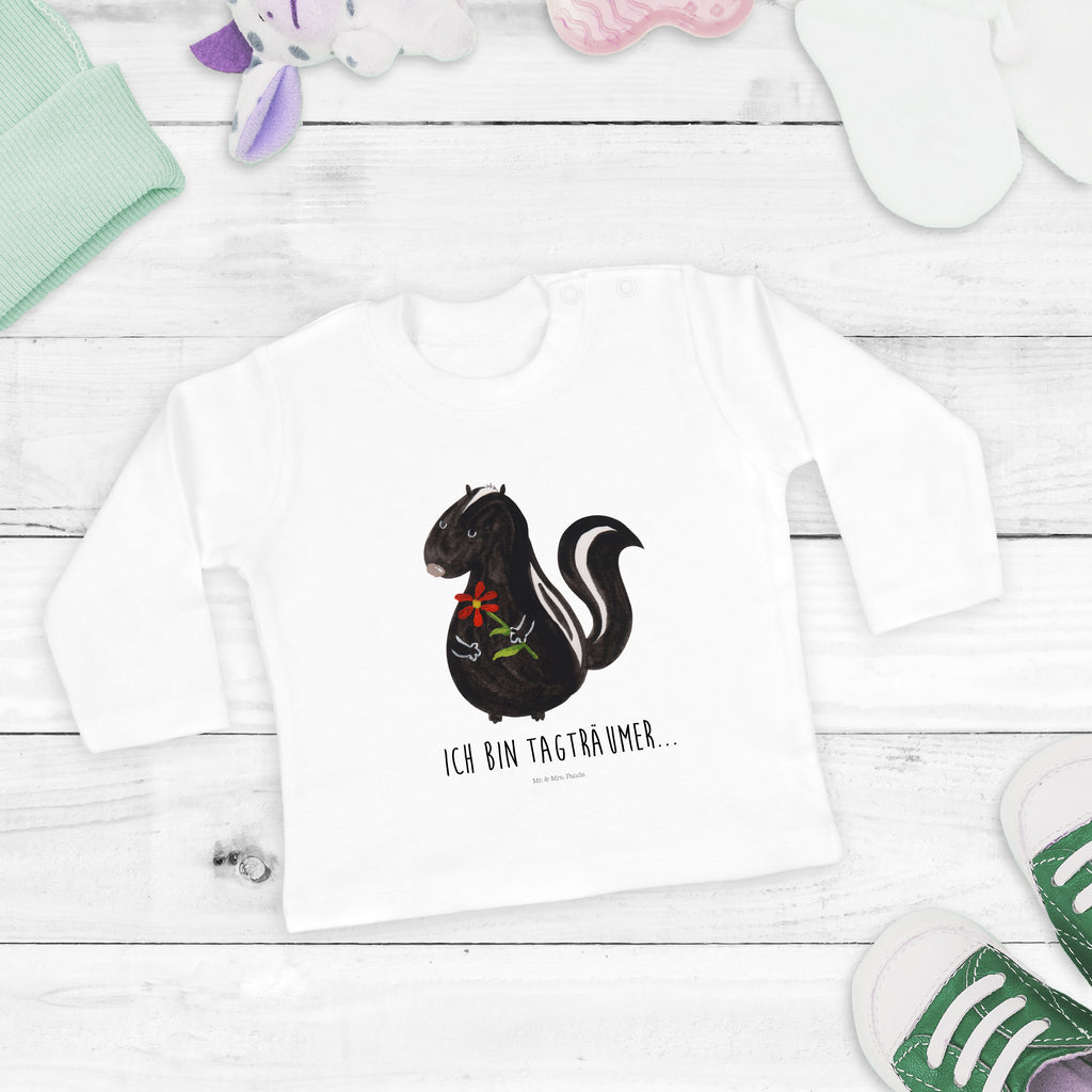 6-12 Monate Baby Longsleeve Stinktier Blume Mädchen, Jungen, Baby, Longsleeve, Langarm, Bio, Kleidung, uni, Langarmshirt, Stinktier, Skunk, Wildtier, Raubtier, Stinker, Stinki, Tagträumer, verträumt, Dreams, Träume