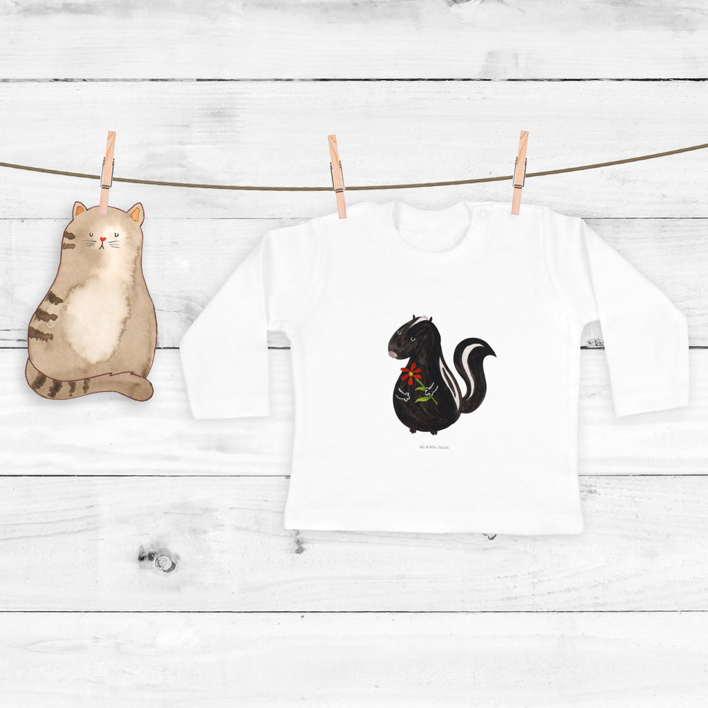 6-12 Monate Baby Longsleeve Stinktier Blume Mädchen, Jungen, Baby, Longsleeve, Langarm, Bio, Kleidung, uni, Langarmshirt, Stinktier, Skunk, Wildtier, Raubtier, Stinker, Stinki, Tagträumer, verträumt, Dreams, Träume