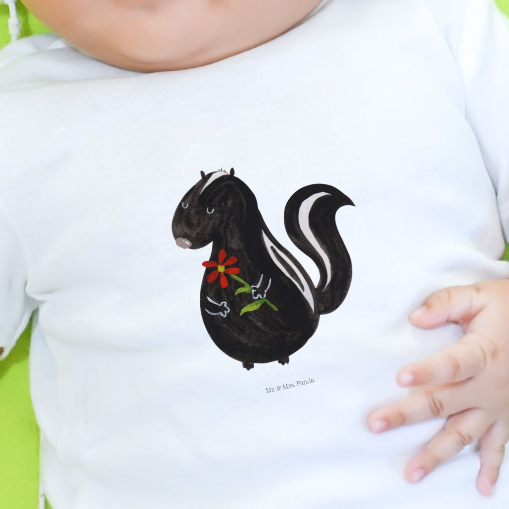 6-12 Monate Baby Longsleeve Stinktier Blume Mädchen, Jungen, Baby, Longsleeve, Langarm, Bio, Kleidung, uni, Langarmshirt, Stinktier, Skunk, Wildtier, Raubtier, Stinker, Stinki, Tagträumer, verträumt, Dreams, Träume