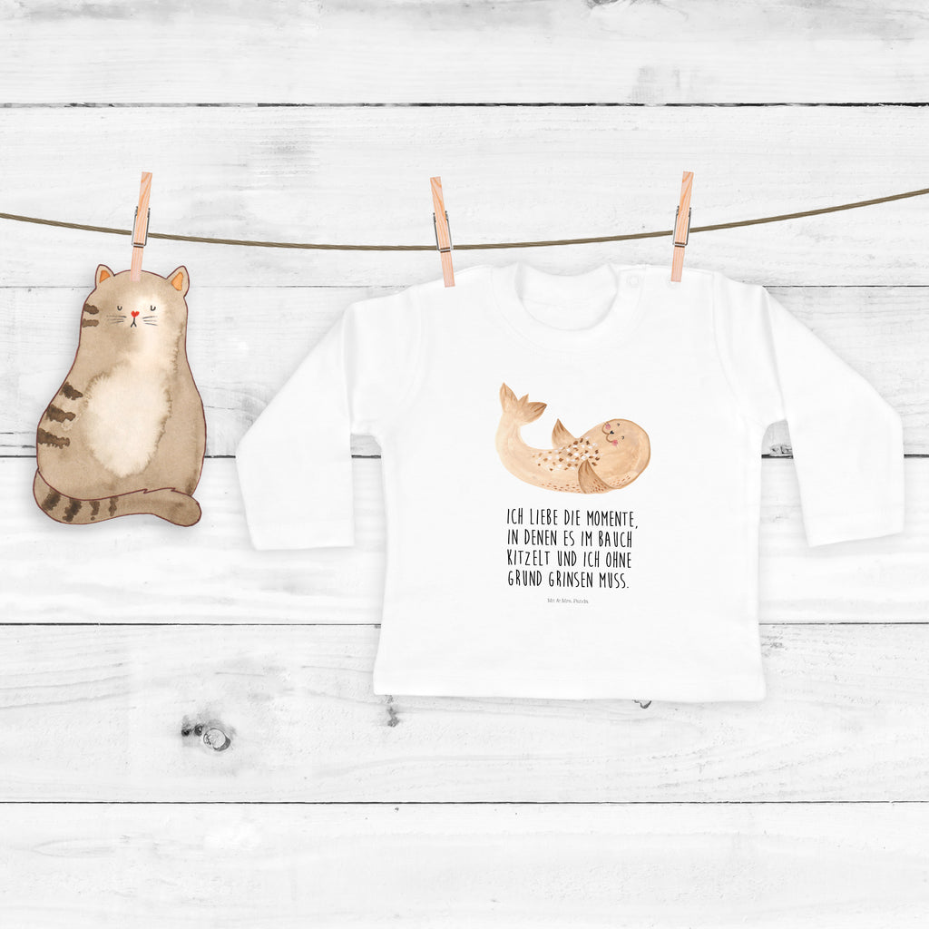 6-12 Monate Baby Longsleeve Robbe liegend Mädchen, Jungen, Baby, Longsleeve, Langarm, Bio, Kleidung, uni, Langarmshirt, Tiermotive, Gute Laune, lustige Sprüche, Tiere, Robbe, Robben, Seehund, Strand, Meerestier, Ostsee, Nordsee, Lachen, Freude