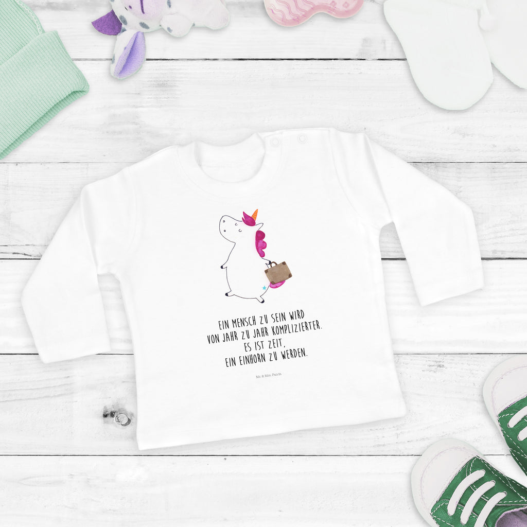 6-12 Monate Baby Longsleeve Einhorn Koffer Mädchen, Jungen, Baby, Longsleeve, Langarm, Bio, Kleidung, uni, Langarmshirt, Einhorn, Einhörner, Einhorn Deko, Pegasus, Unicorn, unicorn, Koffer, Verreisen, Reise, Gepäck, Abenteuer, Erwachsen, Kind, albern, Spaß, lustig, witzig