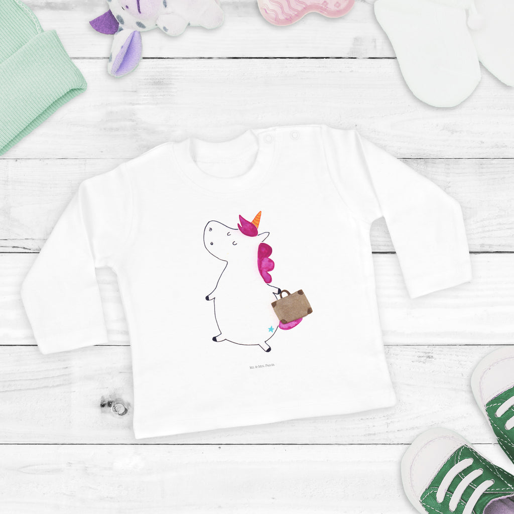 6-12 Monate Baby Longsleeve Einhorn Koffer Mädchen, Jungen, Baby, Longsleeve, Langarm, Bio, Kleidung, uni, Langarmshirt, Einhorn, Einhörner, Einhorn Deko, Pegasus, Unicorn, unicorn, Koffer, Verreisen, Reise, Gepäck, Abenteuer, Erwachsen, Kind, albern, Spaß, lustig, witzig