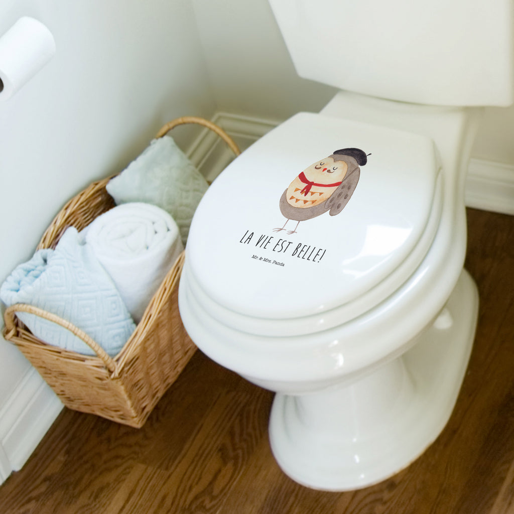 Motiv WC Sitz Eule Französisch Klobrille, Klodeckel, Toilettendeckel, WC-Sitz, Toilette, Eule, Eulen, Eule Deko, Owl, hibou, La vie est belle, das Leben ist schön, Spruch schön, Spruch Französisch, Frankreich