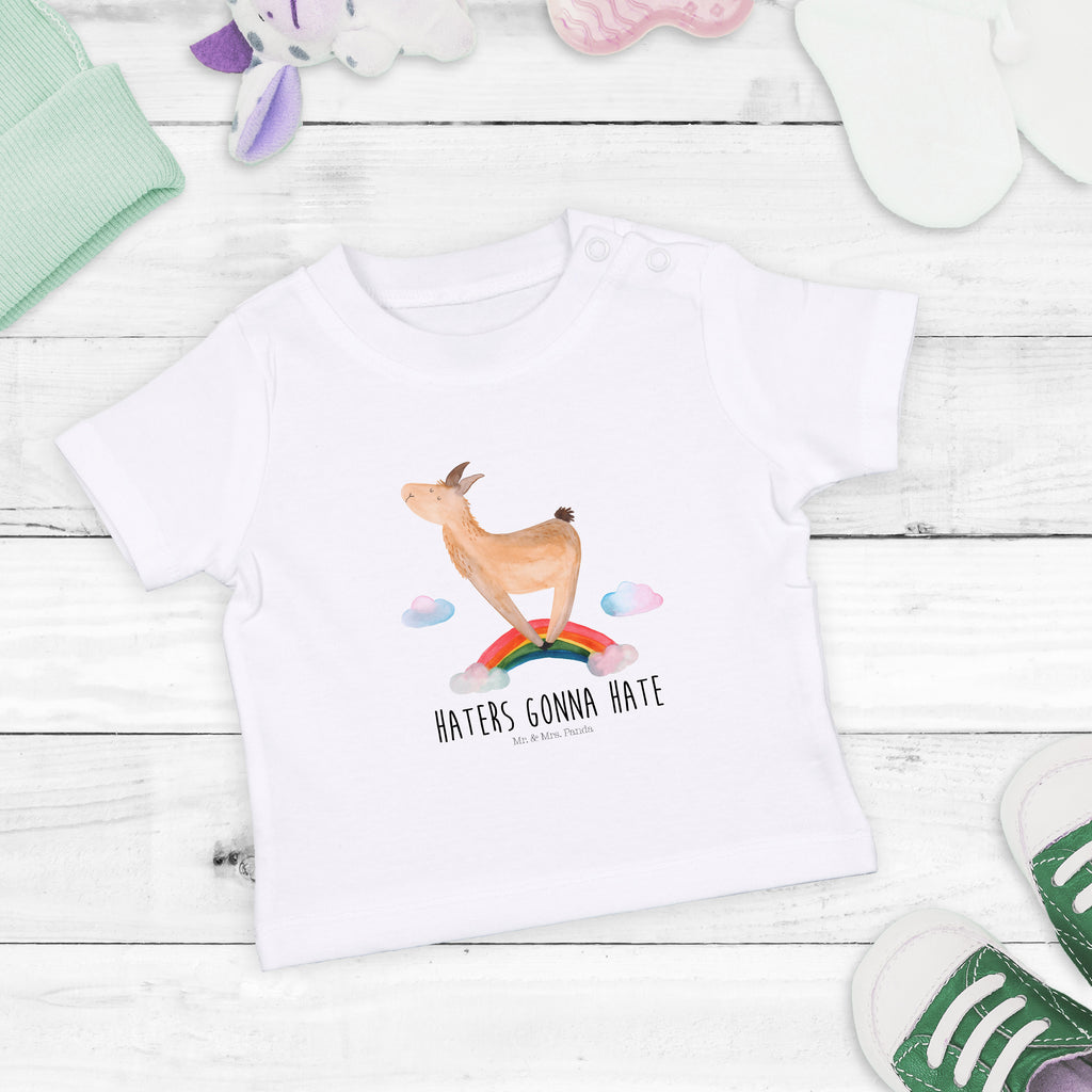 Organic Baby Shirt Lama Regenbogen Baby T-Shirt, Jungen Baby T-Shirt, Mädchen Baby T-Shirt, Shirt, Lama, Alpaka, Lamas, Regenbogen, Haters gonna hate, Haters, Selbstständig, Außenseiter, Schule, Abi, Hobby, Wolkenland, Freiheit