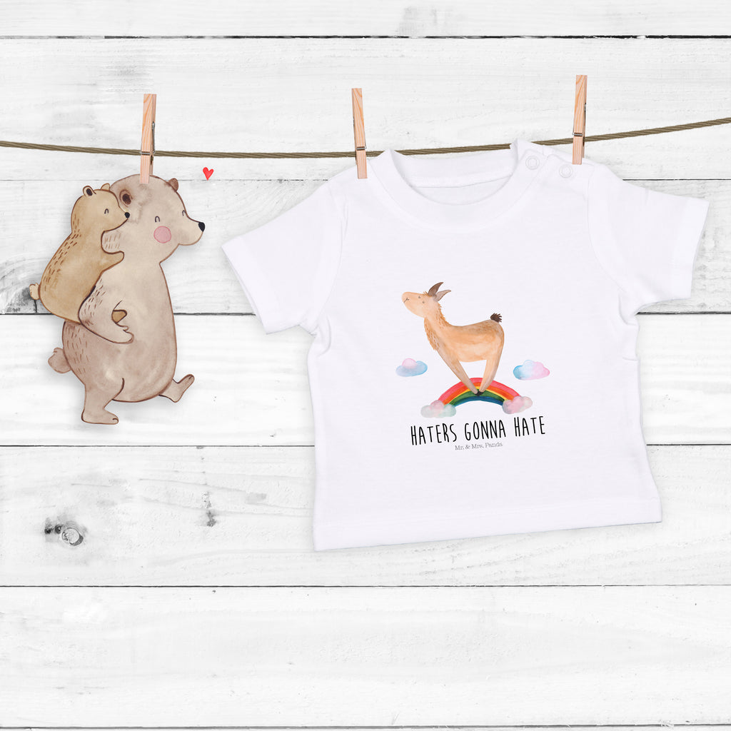 Organic Baby Shirt Lama Regenbogen Baby T-Shirt, Jungen Baby T-Shirt, Mädchen Baby T-Shirt, Shirt, Lama, Alpaka, Lamas, Regenbogen, Haters gonna hate, Haters, Selbstständig, Außenseiter, Schule, Abi, Hobby, Wolkenland, Freiheit
