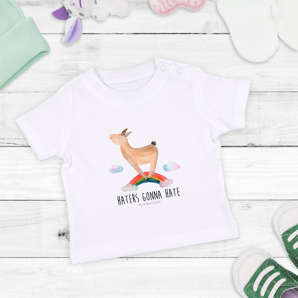 Organic Baby Shirt Lama Regenbogen Baby T-Shirt, Jungen Baby T-Shirt, Mädchen Baby T-Shirt, Shirt, Lama, Alpaka, Lamas, Regenbogen, Haters gonna hate, Haters, Selbstständig, Außenseiter, Schule, Abi, Hobby, Wolkenland, Freiheit