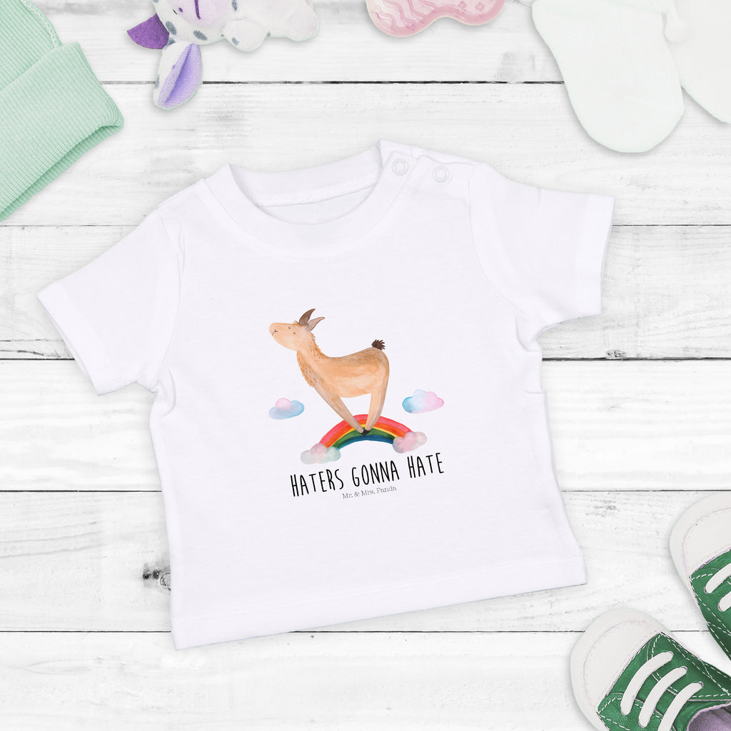 Organic Baby Shirt Lama Regenbogen Baby T-Shirt, Jungen Baby T-Shirt, Mädchen Baby T-Shirt, Shirt, Lama, Alpaka, Lamas, Regenbogen, Haters gonna hate, Haters, Selbstständig, Außenseiter, Schule, Abi, Hobby, Wolkenland, Freiheit