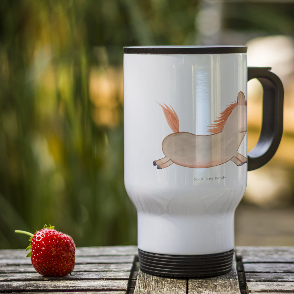 Thermobecher Pferd springt Thermobecher, To Go Becher, Thermotasse, Kaffeebecher, Isolierbecher, Thermobecher To Go, Warmhaltetasse, Edelstahlbecher, Reisebecher, Tasse mit Deckel, Thermobecher für 400 ml, Kaffeetasse zum Mitnehmen, Tasse zum Mitnehmen, Spülmaschinenfest, Bauernhof, Hoftiere, Landwirt, Landwirtin, Pferd, Pony, Pferde, Stall, Pferdestall, ausreiten, reiten, Pferdebesitzer