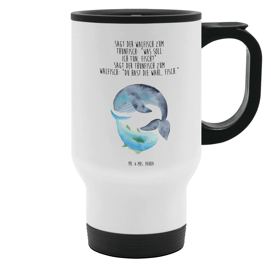 Thermobecher Walfisch & Thunfisch Thermobecher, To Go Becher, Thermotasse, Kaffeebecher, Isolierbecher, Thermobecher To Go, Warmhaltetasse, Edelstahlbecher, Reisebecher, Tasse mit Deckel, Thermobecher für 400 ml, Kaffeetasse zum Mitnehmen, Tasse zum Mitnehmen, Spülmaschinenfest, Tiermotive, Gute Laune, lustige Sprüche, Tiere, Wal, Wahl, Tunfisch, Wortwitz lustig, Spruch lustig, Flachwitz, Witz, Spruch des Tages, Flachwitz Geschenk