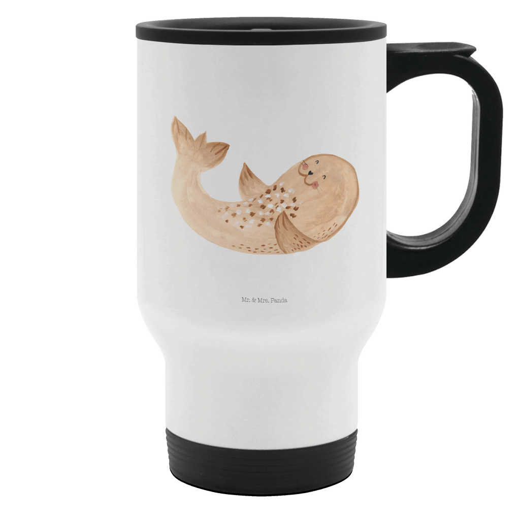Thermobecher Robbe liegend Thermobecher, To Go Becher, Thermotasse, Kaffeebecher, Isolierbecher, Thermobecher To Go, Warmhaltetasse, Edelstahlbecher, Reisebecher, Tasse mit Deckel, Thermobecher für 400 ml, Kaffeetasse zum Mitnehmen, Tasse zum Mitnehmen, Spülmaschinenfest, Tiermotive, Gute Laune, lustige Sprüche, Tiere, Robbe, Robben, Seehund, Strand, Meerestier, Ostsee, Nordsee, Lachen, Freude