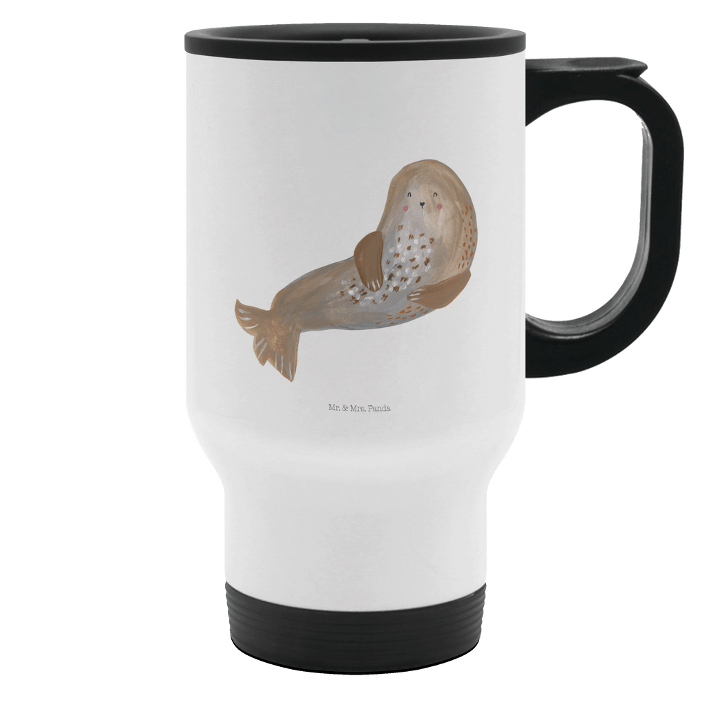 Thermobecher Robbe lachend Thermobecher, To Go Becher, Thermotasse, Kaffeebecher, Isolierbecher, Thermobecher To Go, Warmhaltetasse, Edelstahlbecher, Reisebecher, Tasse mit Deckel, Thermobecher für 400 ml, Kaffeetasse zum Mitnehmen, Tasse zum Mitnehmen, Spülmaschinenfest, Tiermotive, Gute Laune, lustige Sprüche, Tiere, Robbe, Robben, Seehund, Strand, Meerestier, Ostsee, Nordsee