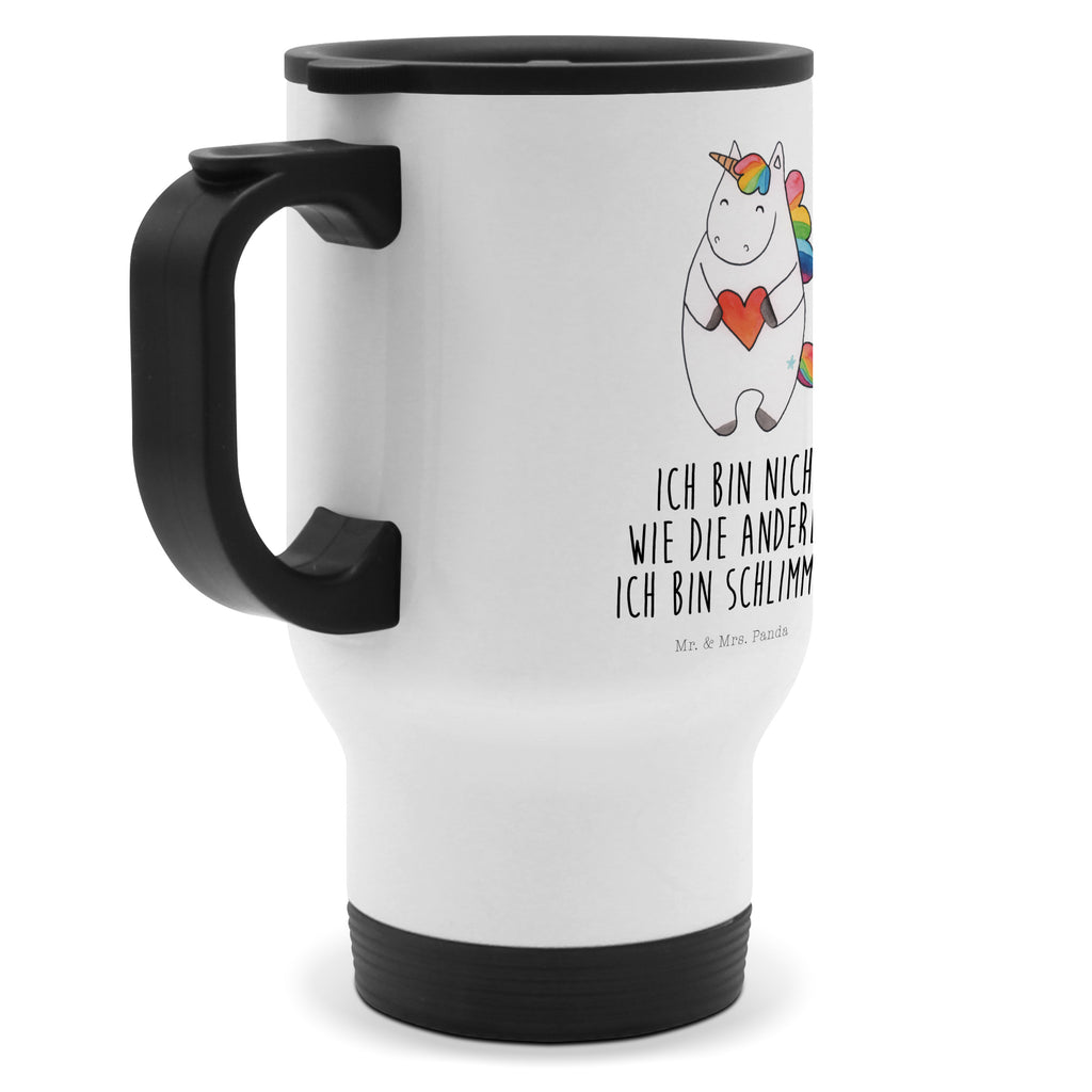 Thermobecher Einhorn Herz Thermobecher, To Go Becher, Thermotasse, Kaffeebecher, Isolierbecher, Thermobecher To Go, Warmhaltetasse, Edelstahlbecher, Reisebecher, Tasse mit Deckel, Thermobecher für 400 ml, Kaffeetasse zum Mitnehmen, Tasse zum Mitnehmen, Spülmaschinenfest, Einhorn, Einhörner, Einhorn Deko, Pegasus, Unicorn, Herz, schlimm, böse, witzig, lustig, Freundin, anders, bunt