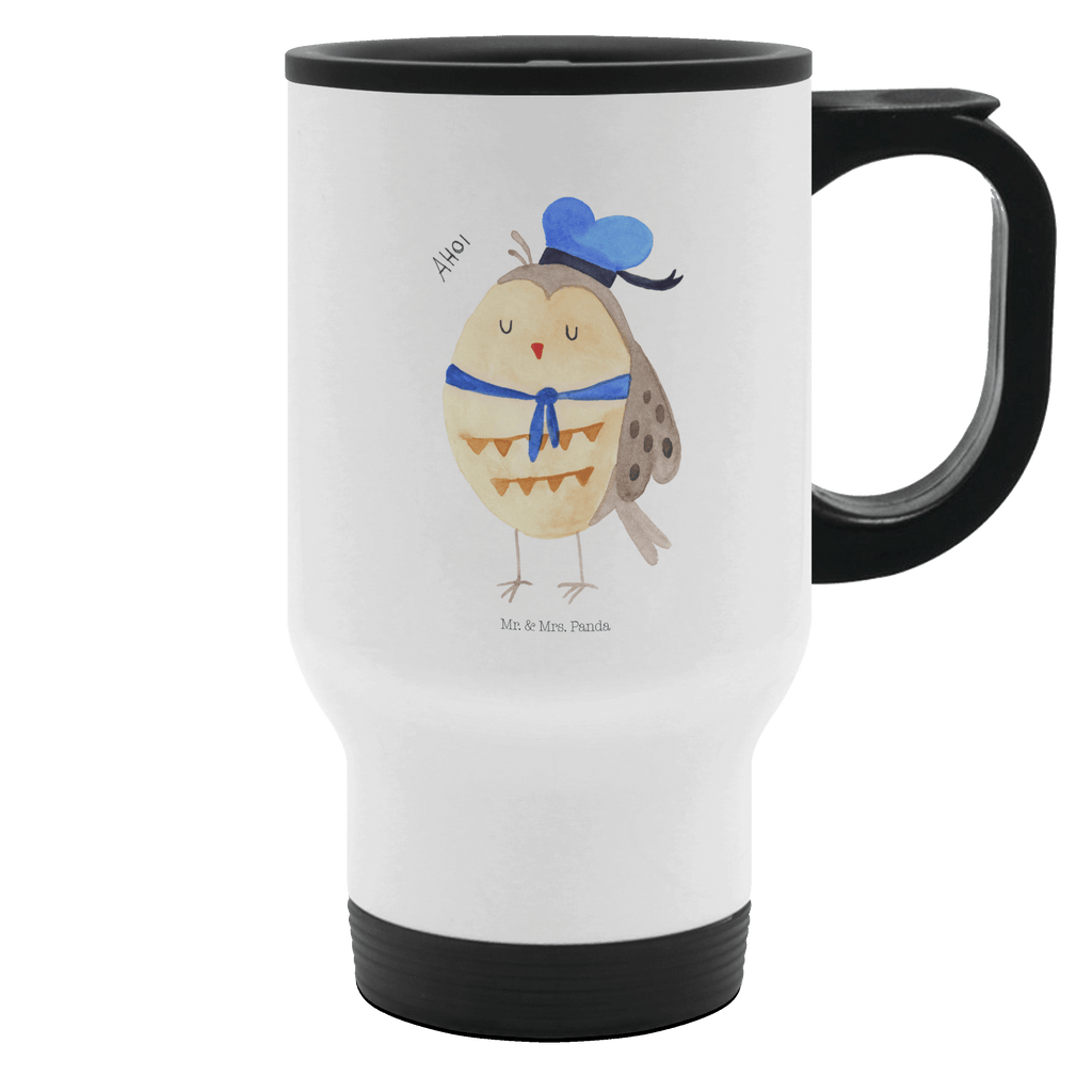 Thermobecher Eule Matrosen Thermobecher, To Go Becher, Thermotasse, Kaffeebecher, Isolierbecher, Thermobecher To Go, Warmhaltetasse, Edelstahlbecher, Reisebecher, Tasse mit Deckel, Thermobecher für 400 ml, Kaffeetasse zum Mitnehmen, Tasse zum Mitnehmen, Spülmaschinenfest, Eule, Eule Spruch, Eule Deko, Owl, Wortspiel lustig, Matrose, Freundin, Ehe, Seefahrer, Heimathafen, Hochzeitstag Geschenk