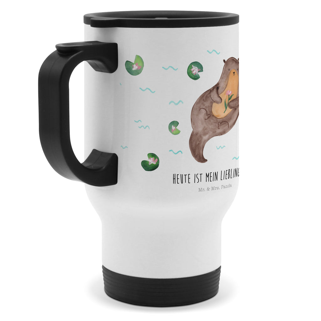 Thermobecher Otter mit Seerose Thermobecher, To Go Becher, Thermotasse, Kaffeebecher, Isolierbecher, Thermobecher To Go, Warmhaltetasse, Edelstahlbecher, Reisebecher, Tasse mit Deckel, Thermobecher für 400 ml, Kaffeetasse zum Mitnehmen, Tasse zum Mitnehmen, Spülmaschinenfest, Otter, Fischotter, Seeotter, Otter Seeotter See Otter