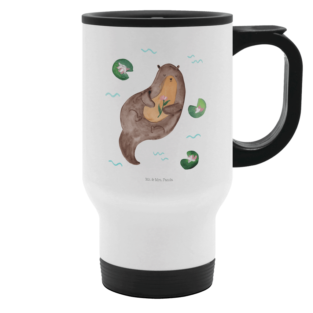 Thermobecher Otter mit Seerose Thermobecher, To Go Becher, Thermotasse, Kaffeebecher, Isolierbecher, Thermobecher To Go, Warmhaltetasse, Edelstahlbecher, Reisebecher, Tasse mit Deckel, Thermobecher für 400 ml, Kaffeetasse zum Mitnehmen, Tasse zum Mitnehmen, Spülmaschinenfest, Otter, Fischotter, Seeotter, Otter Seeotter See Otter
