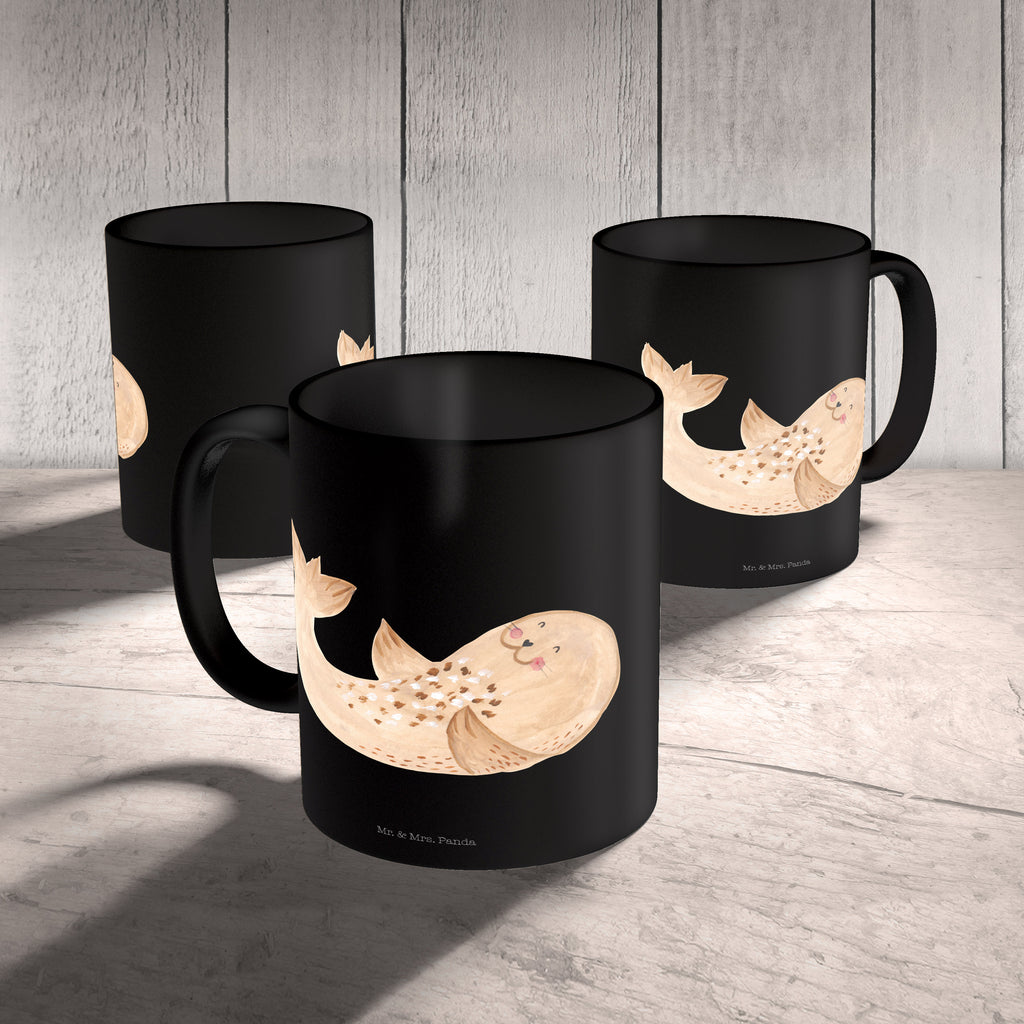 Tasse Robbe liegend Robbe, Robben, Seehund, Strand, Meerestier, Ostsee, Nordsee, Lachen, Freude Becher, Kaffeetasse, Kaffeebecher, Tee, Frühstück, Büro  süße Tiermotive, gute Laune, lustige Sprüche, Tiere