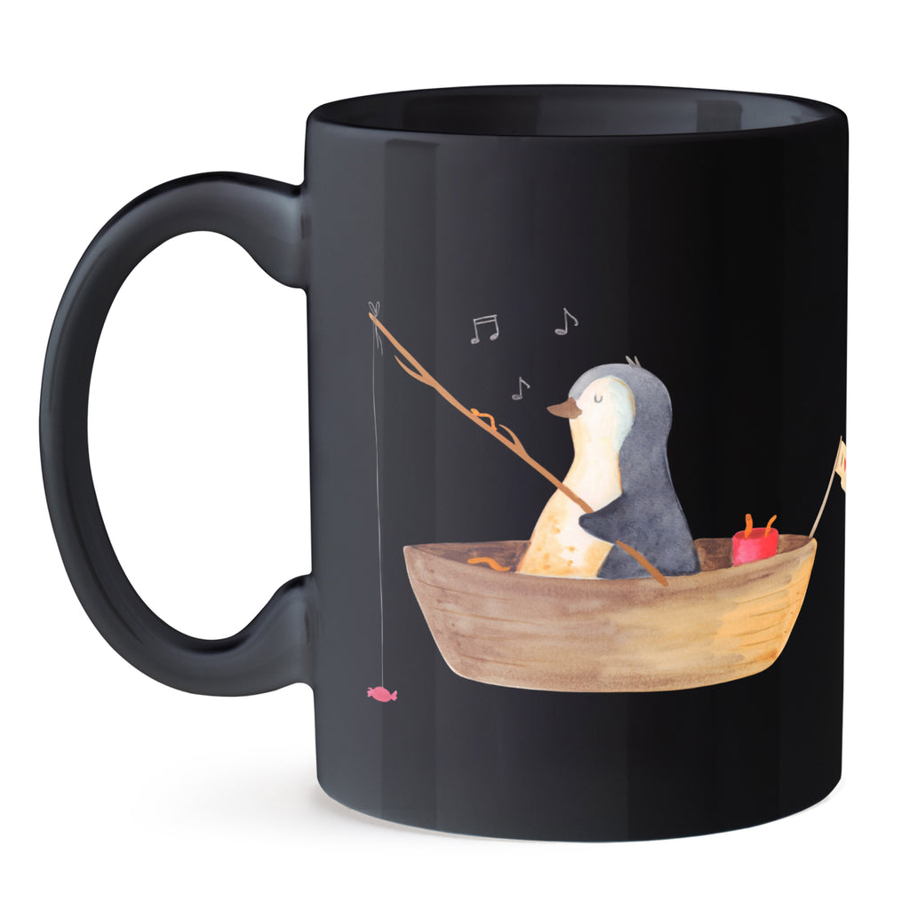Tasse Pinguin Angelboot Pinguin, Pinguine, Angeln, Boot, Angelboot, Lebenslust, Leben, genießen, Motivation, Neustart, Neuanfang, Trennung, Scheidung, Geschenkidee Liebeskummer,	 Becher, Kaffeetasse, Kaffeebecher, Tee, Frühstück, Büro  Pinguin