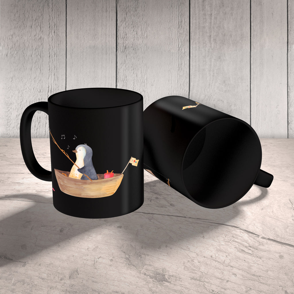 Tasse Pinguin Angelboot Pinguin, Pinguine, Angeln, Boot, Angelboot, Lebenslust, Leben, genießen, Motivation, Neustart, Neuanfang, Trennung, Scheidung, Geschenkidee Liebeskummer,	 Becher, Kaffeetasse, Kaffeebecher, Tee, Frühstück, Büro  Pinguin