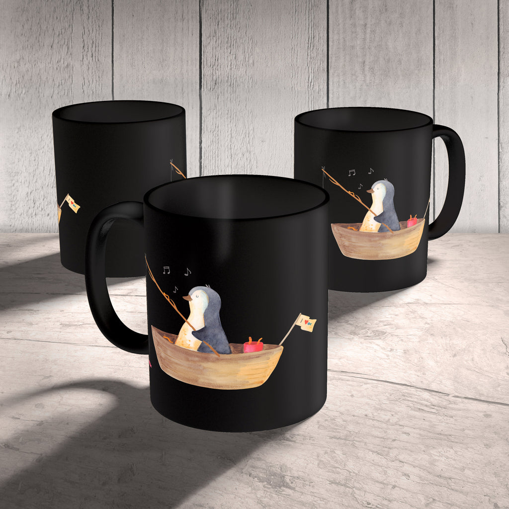 Tasse Pinguin Angelboot Pinguin, Pinguine, Angeln, Boot, Angelboot, Lebenslust, Leben, genießen, Motivation, Neustart, Neuanfang, Trennung, Scheidung, Geschenkidee Liebeskummer,	 Becher, Kaffeetasse, Kaffeebecher, Tee, Frühstück, Büro  Pinguin
