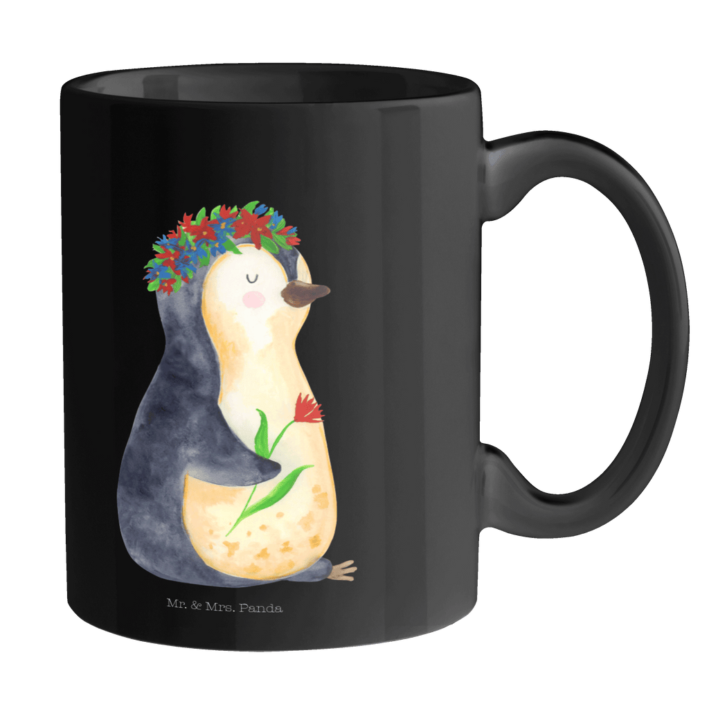 Tasse Pinguin Blumenkranz Pinguin, Pinguine, Blumenkranz, Universum, Leben, Wünsche, Ziele, Lebensziele, Motivation, Lebenslust, Liebeskummer, Geschenkidee	 Becher, Kaffeetasse, Kaffeebecher, Tee, Frühstück, Büro  Pinguin