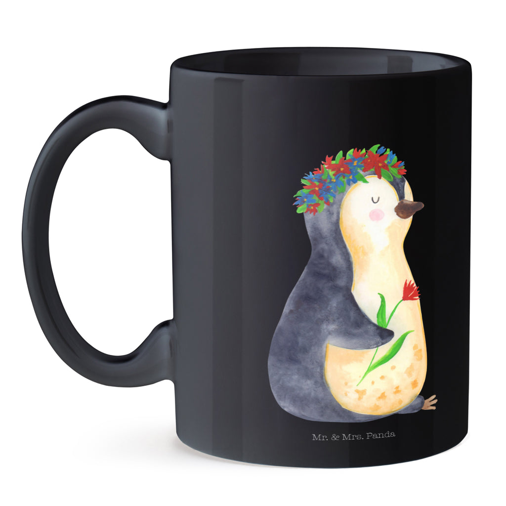 Tasse Pinguin Blumenkranz Pinguin, Pinguine, Blumenkranz, Universum, Leben, Wünsche, Ziele, Lebensziele, Motivation, Lebenslust, Liebeskummer, Geschenkidee	 Becher, Kaffeetasse, Kaffeebecher, Tee, Frühstück, Büro  Pinguin