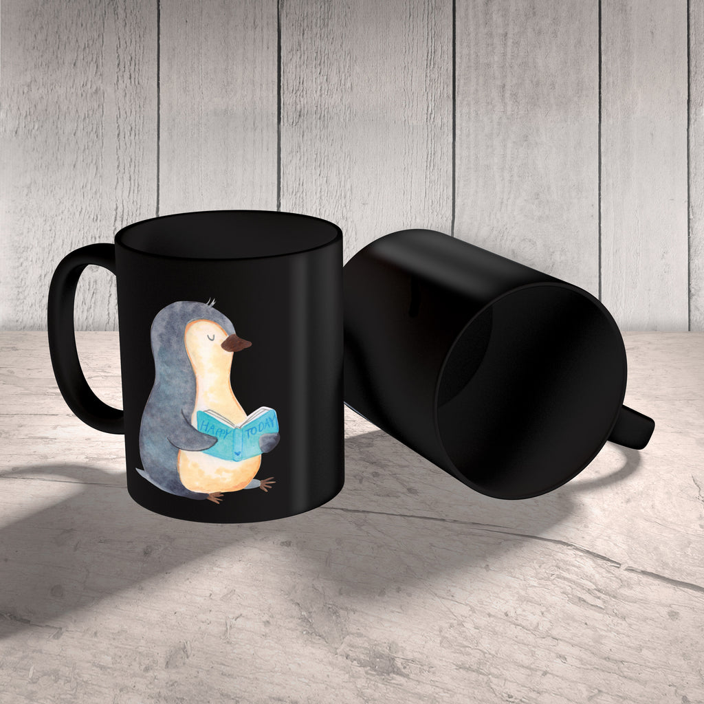 Tasse Pinguin Buch Pinguin, Pinguine, Buch, Lesen, Bücherwurm, Nichtstun, Faulenzen, Ferien, Urlaub, Freizeit,	 Becher, Kaffeetasse, Kaffeebecher, Tee, Frühstück, Büro  Pinguin
