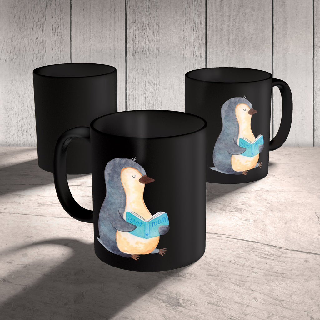 Tasse Pinguin Buch Pinguin, Pinguine, Buch, Lesen, Bücherwurm, Nichtstun, Faulenzen, Ferien, Urlaub, Freizeit,	 Becher, Kaffeetasse, Kaffeebecher, Tee, Frühstück, Büro  Pinguin