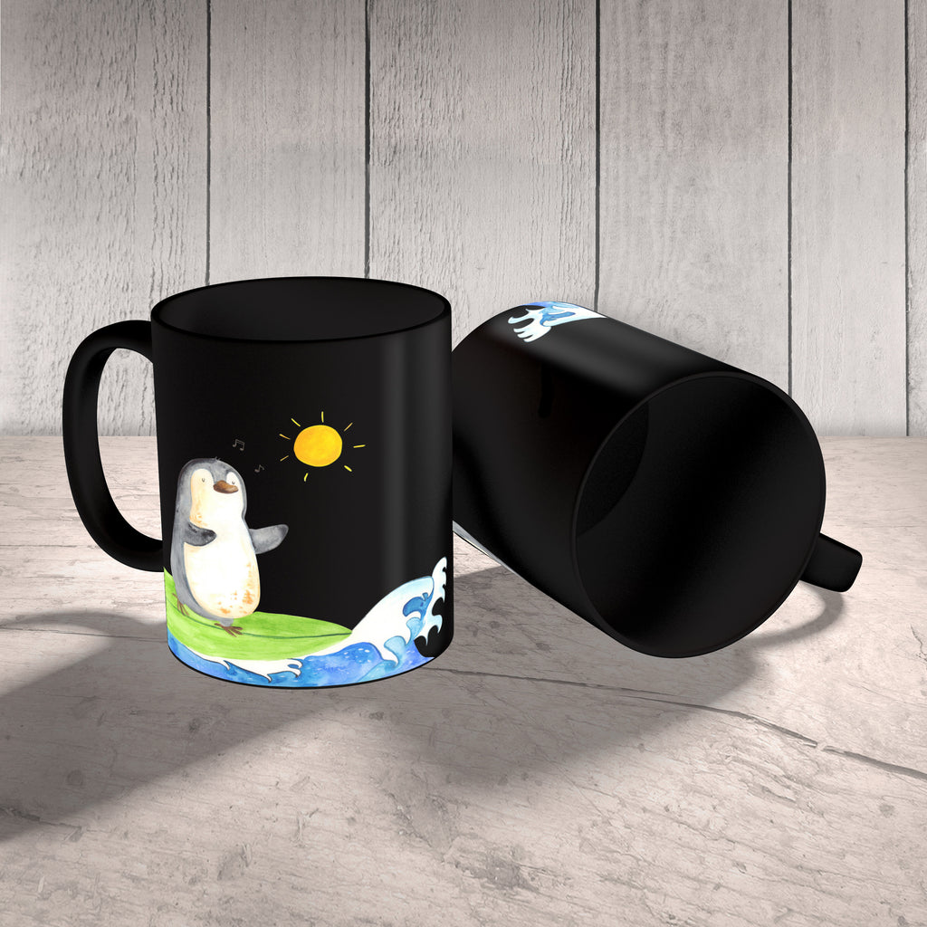 Tasse Pinguin Surfer Pinguin, Pinguine, surfen, Surfer, Hawaii, Urlaub, Wellen, Wellen reiten, Portugal,  Becher, Kaffeetasse, Kaffeebecher, Tee, Frühstück, Büro  Pinguin