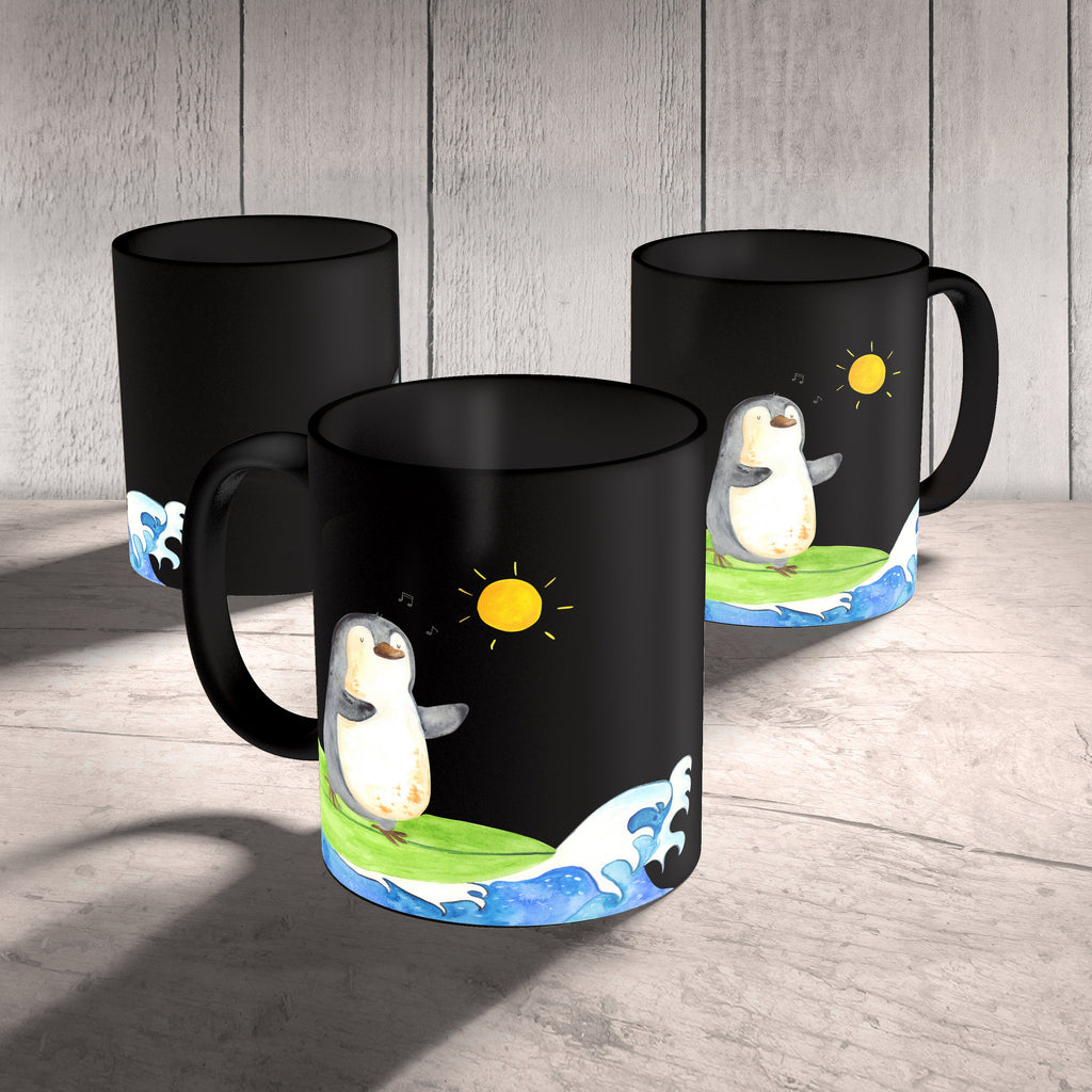 Tasse Pinguin Surfer Pinguin, Pinguine, surfen, Surfer, Hawaii, Urlaub, Wellen, Wellen reiten, Portugal,  Becher, Kaffeetasse, Kaffeebecher, Tee, Frühstück, Büro  Pinguin