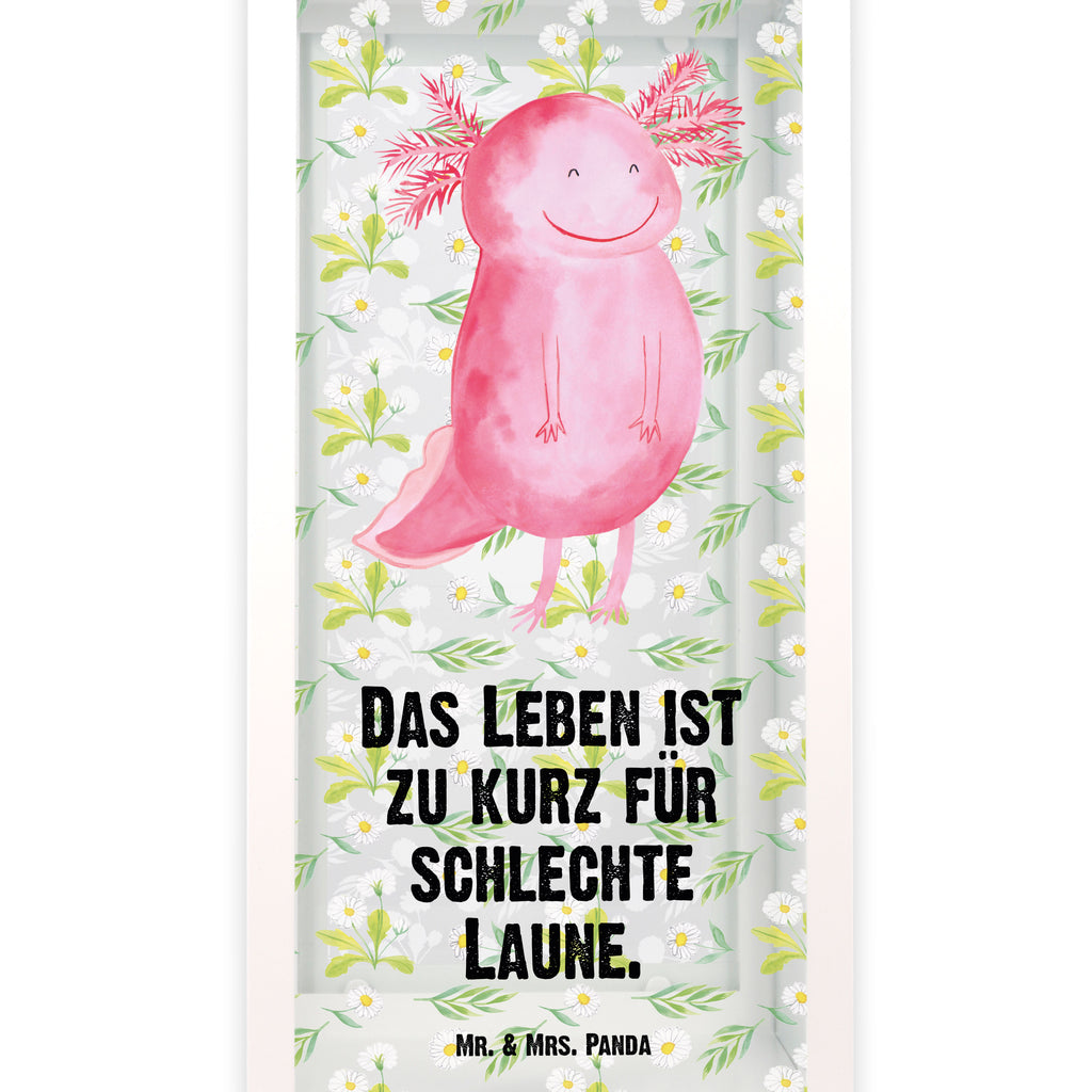 Deko Laterne Axolotl glücklich Axolotl, Axolot, Schwanzlurch, Lurch, Lurche, Motivation, gute Laune Gartenlampe, Gartenleuchte, Gartendekoration, Gartenlicht, Laterne  kleine Laternen, XXL Laternen, Laterne groß,   Axolotl, Molch