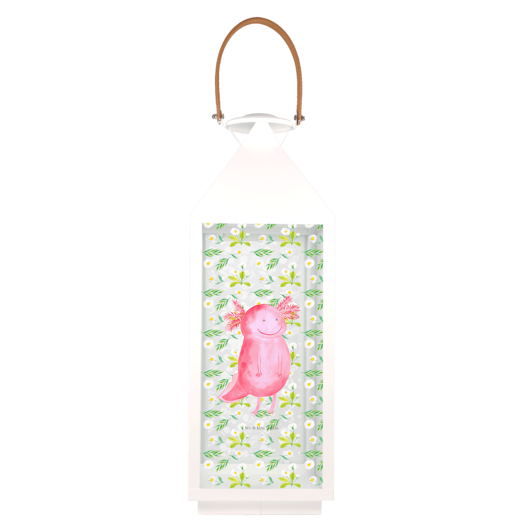 Deko Laterne Axolotl glücklich Axolotl, Axolot, Schwanzlurch, Lurch, Lurche, Motivation, gute Laune Gartenlampe, Gartenleuchte, Gartendekoration, Gartenlicht, Laterne  kleine Laternen, XXL Laternen, Laterne groß,   Axolotl, Molch