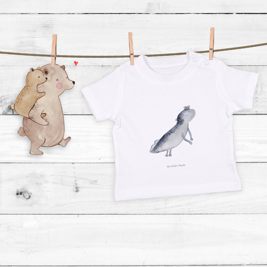 Organic Baby Shirt Axolotl schwimmt Baby T-Shirt, Jungen Baby T-Shirt, Mädchen Baby T-Shirt, Shirt, Axolotl, Molch, Axolot, Schwanzlurch, Lurch, Lurche, Problem, Probleme, Lösungen, Motivation