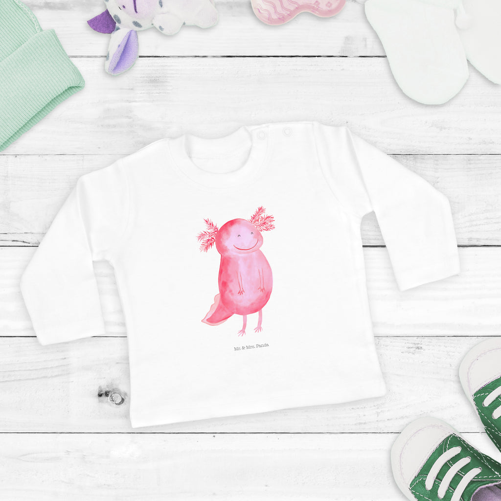3-6 Monate Baby Longsleeve Axolotl glücklich Mädchen, Jungen, Baby, Langarm, Bio, Kleidung, Axolotl, Molch, Axolot, Schwanzlurch, Lurch, Lurche, Motivation, gute Laune