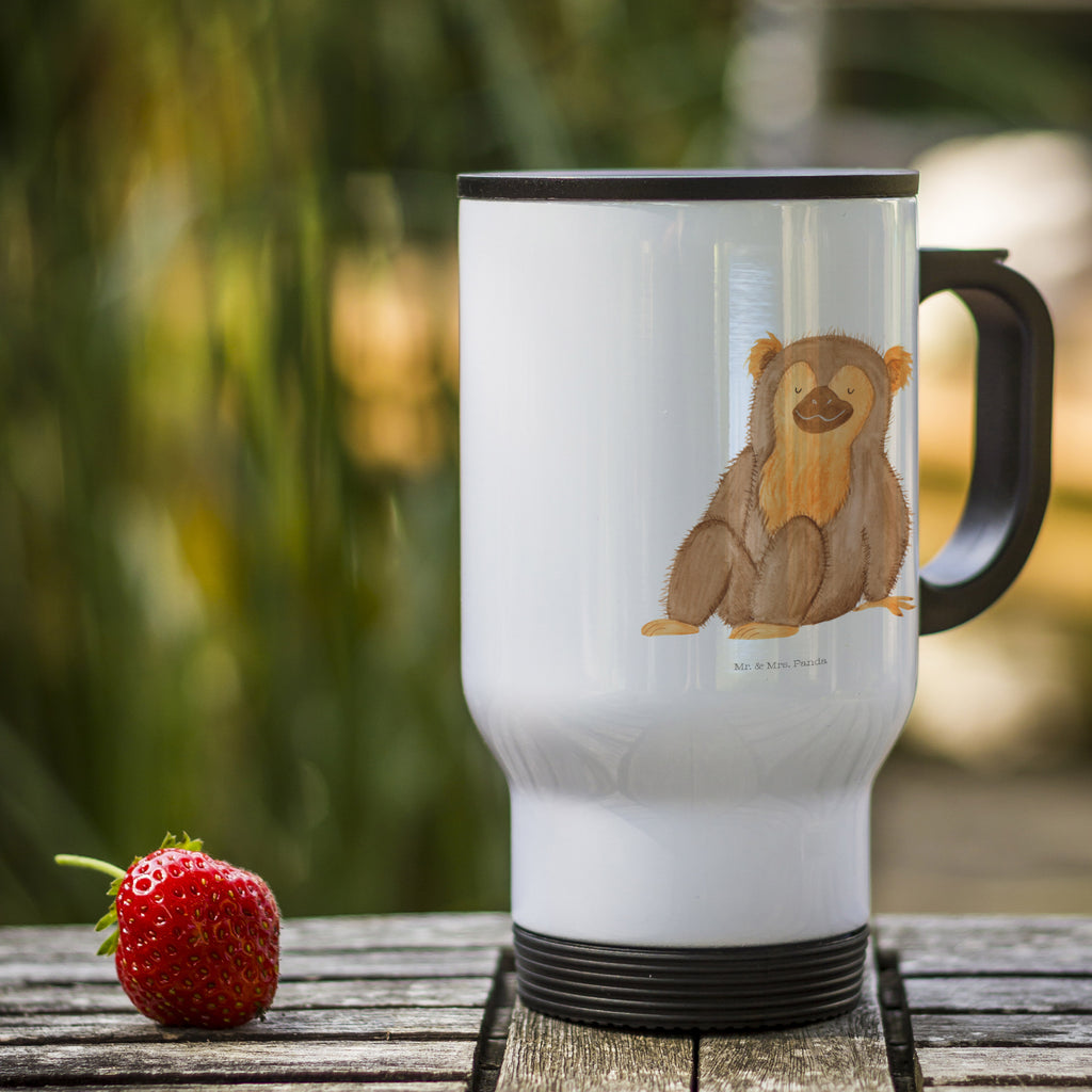 Thermobecher Affe Thermobecher, To Go Becher, Thermotasse, Kaffeebecher, Isolierbecher, Thermobecher To Go, Warmhaltetasse, Edelstahlbecher, Reisebecher, Tasse mit Deckel, Thermobecher für 400 ml, Kaffeetasse zum Mitnehmen, Tasse zum Mitnehmen, Spülmaschinenfest, Afrika, Wildtiere, Affe, Äffchen, Affen, Selbstliebe, Respekt, Motivation, Selbstachtung, Liebe, Selbstbewusstsein, Selfcare