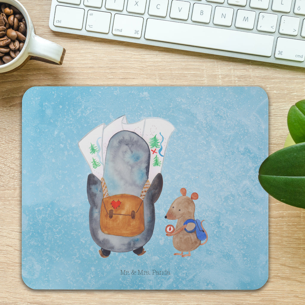 Mauspad Pinguin & Maus Wanderer Mousepad, Computer zubehör, Büroausstattung, PC Zubehör, Arbeitszimmer, Mauspad, Einzigartiges Mauspad, Designer Mauspad, Pinguin, Pinguine, Abenteurer, Abenteuer, Roadtrip, Ausflug, Wanderlust, wandern