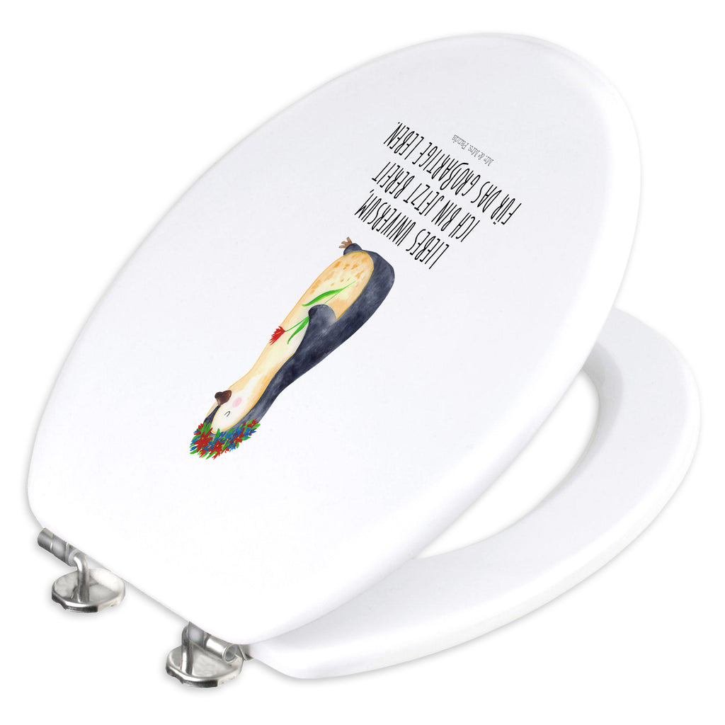 Motiv WC Sitz Pinguin Blumenkranz Klobrille, Klodeckel, Toilettendeckel, WC-Sitz, Toilette, Pinguin, Pinguine, Blumenkranz, Universum, Leben, Wünsche, Ziele, Lebensziele, Motivation, Lebenslust, Liebeskummer, Geschenkidee
