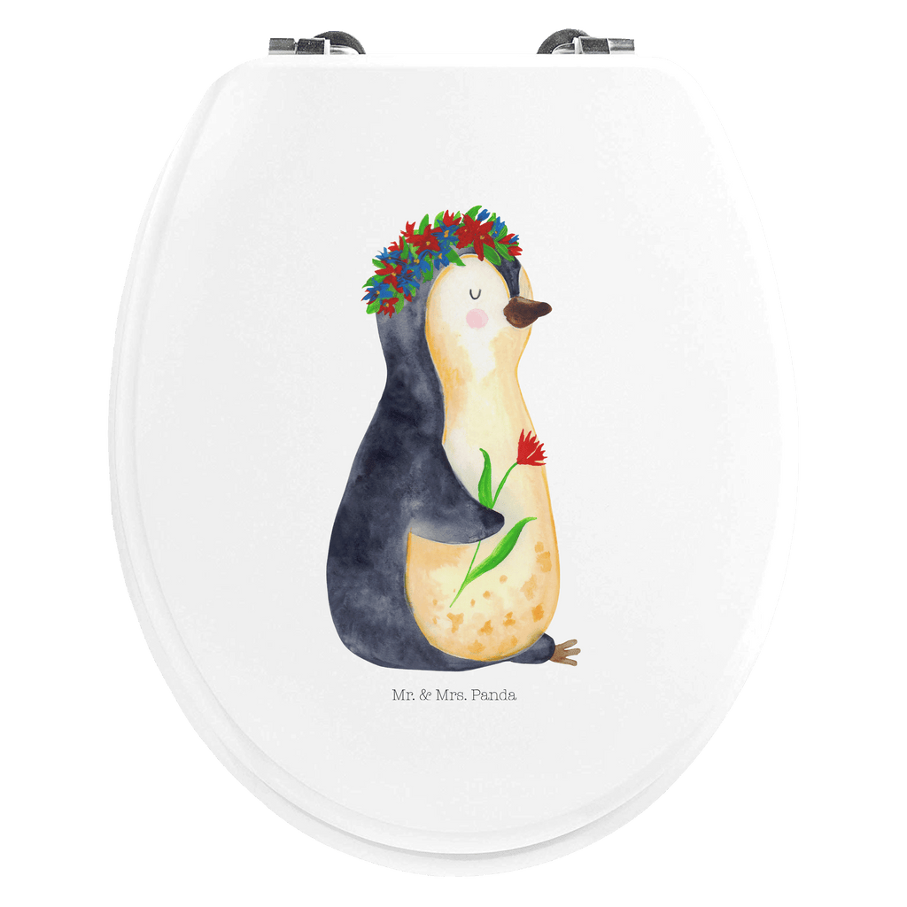 Motiv WC Sitz Pinguin Blumenkranz Klobrille, Klodeckel, Toilettendeckel, WC-Sitz, Toilette, Pinguin, Pinguine, Blumenkranz, Universum, Leben, Wünsche, Ziele, Lebensziele, Motivation, Lebenslust, Liebeskummer, Geschenkidee