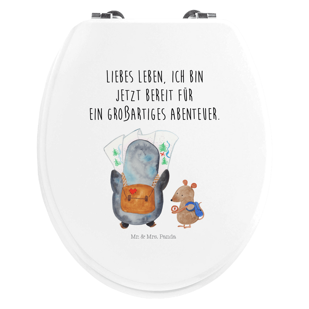 Motiv WC Sitz Pinguin & Maus Wanderer Klobrille, Klodeckel, Toilettendeckel, WC-Sitz, Toilette, Pinguin, Pinguine, Abenteurer, Abenteuer, Roadtrip, Ausflug, Wanderlust, wandern
