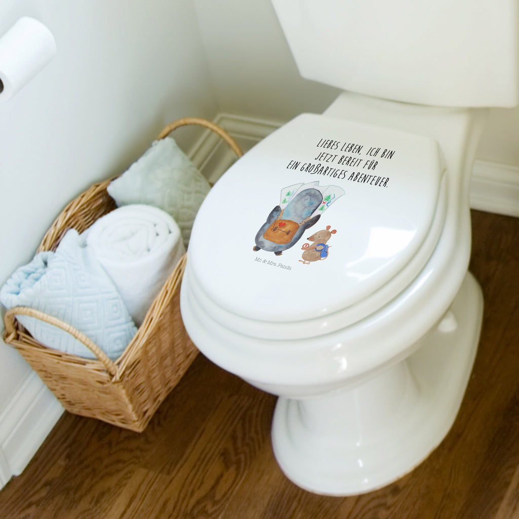 Motiv WC Sitz Pinguin & Maus Wanderer Klobrille, Klodeckel, Toilettendeckel, WC-Sitz, Toilette, Pinguin, Pinguine, Abenteurer, Abenteuer, Roadtrip, Ausflug, Wanderlust, wandern