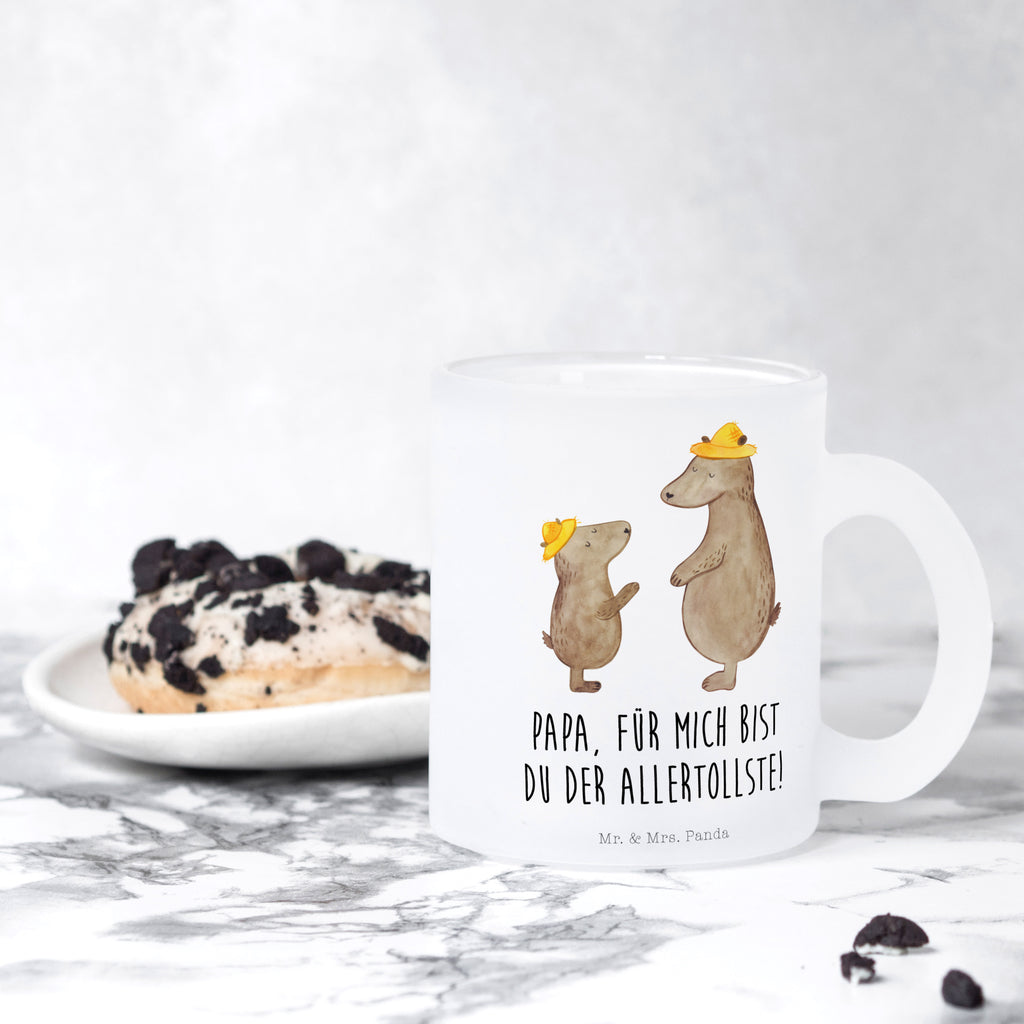 Teetasse Bären mit Hut Teetasse, Teeglas, Teebecher, Tasse mit Henkel, Tasse, Glas Teetasse, Teetasse aus Glas, Familie, Vatertag, Muttertag, Bruder, Schwester, Mama, Papa, Oma, Opa, Bär, Bären, Vater, Papi, Paps, Dad, Daddy, Lieblingsmensch, Sohn, Söhne, Kind, Kinder, Vater-Sohn, Family, Vorbild