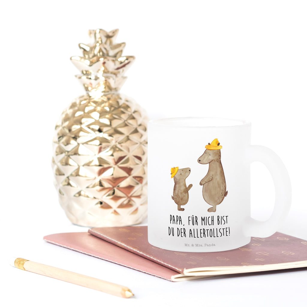 Teetasse Bären mit Hut Teetasse, Teeglas, Teebecher, Tasse mit Henkel, Tasse, Glas Teetasse, Teetasse aus Glas, Familie, Vatertag, Muttertag, Bruder, Schwester, Mama, Papa, Oma, Opa, Bär, Bären, Vater, Papi, Paps, Dad, Daddy, Lieblingsmensch, Sohn, Söhne, Kind, Kinder, Vater-Sohn, Family, Vorbild