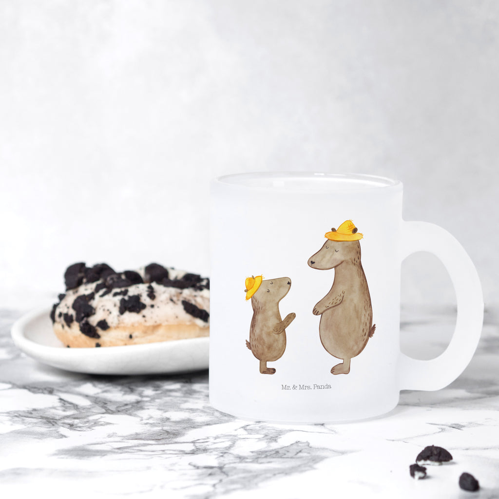Teetasse Bären mit Hut Teetasse, Teeglas, Teebecher, Tasse mit Henkel, Tasse, Glas Teetasse, Teetasse aus Glas, Familie, Vatertag, Muttertag, Bruder, Schwester, Mama, Papa, Oma, Opa, Bär, Bären, Vater, Papi, Paps, Dad, Daddy, Lieblingsmensch, Sohn, Söhne, Kind, Kinder, Vater-Sohn, Family, Vorbild
