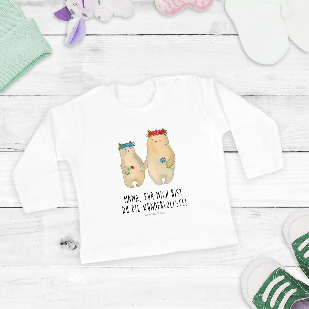 3-6 Monate Baby Longsleeve Bären mit Blumenkranz Mädchen, Jungen, Baby, Langarm, Bio, Kleidung, Familie, Vatertag, Muttertag, Bruder, Schwester, Mama, Papa, Oma, Opa, Bär, Bären, Mutter, Mutti, Mami, Lieblingsmensch, Lieblingsmama, beste Mutter, weltbeste Mama, Geschenk Mama. Muttertag, Tochter, Kind, Kinder, Töchter, Family, Vorbild
